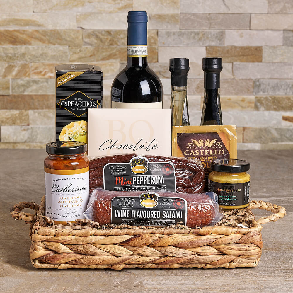 The Rustic Wine &amp; Spreads Gift Set, wine gift, wine, gourmet gift, gourmet, charcuterie gift, charcuterie