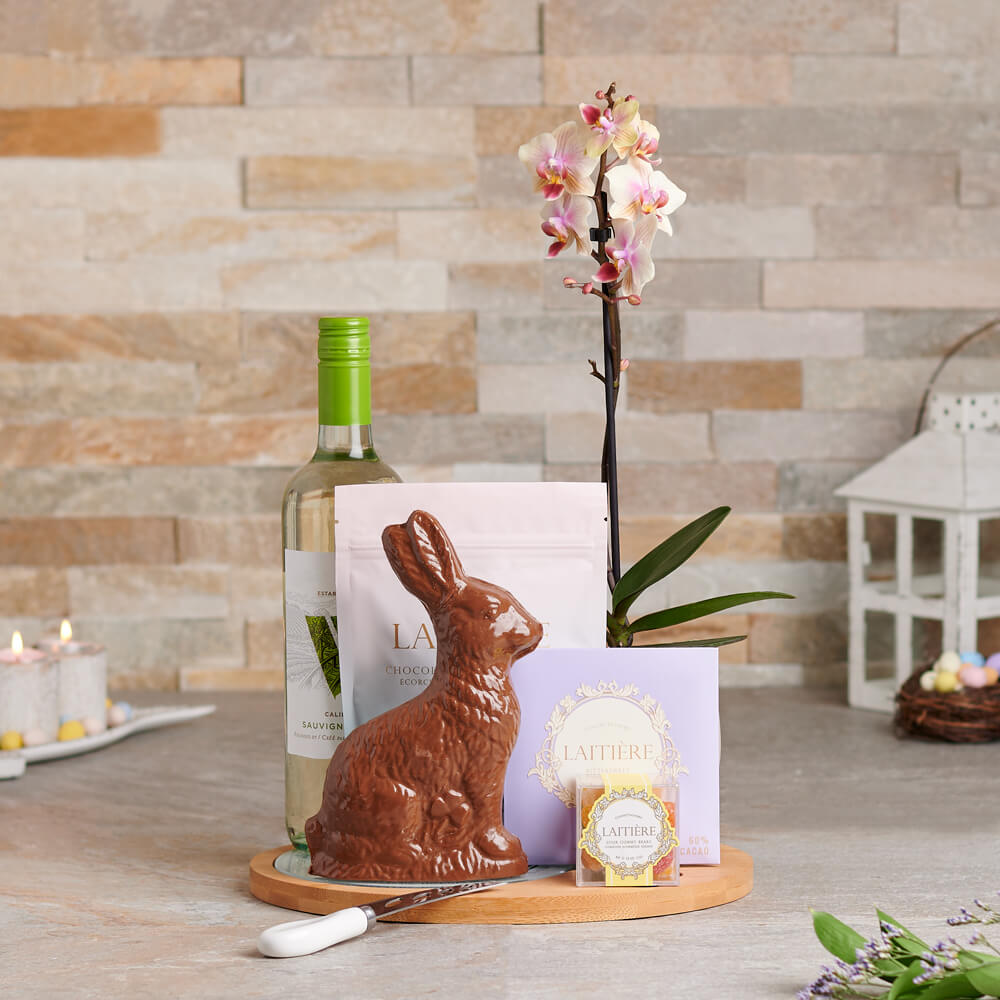 The “Happy Easter” Wine Gift Set, easter gift, easter, orchid gift, orchids, chocolate gift, chocolate, gourmet gift, gourmet, plant gift, plant, wine gift, wine, Set 26132-2022
