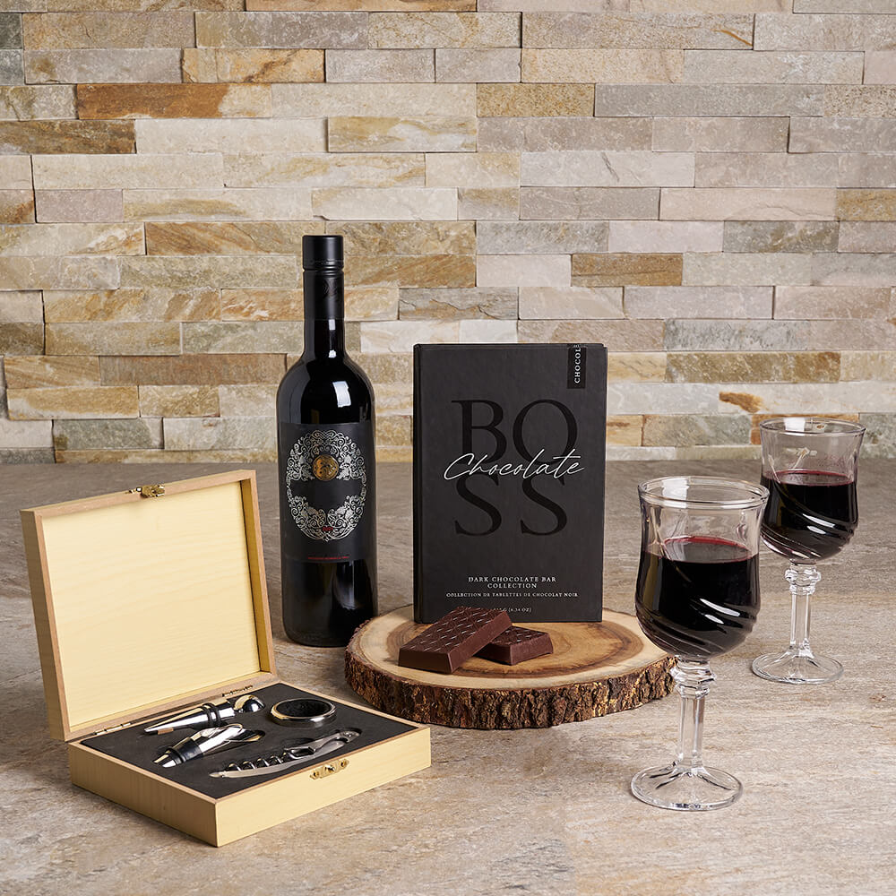 The Remarkable Wine & Accessory Gift Set, wine gift, wine, gourmet gift, gourmet, chocolate gift, chocolate