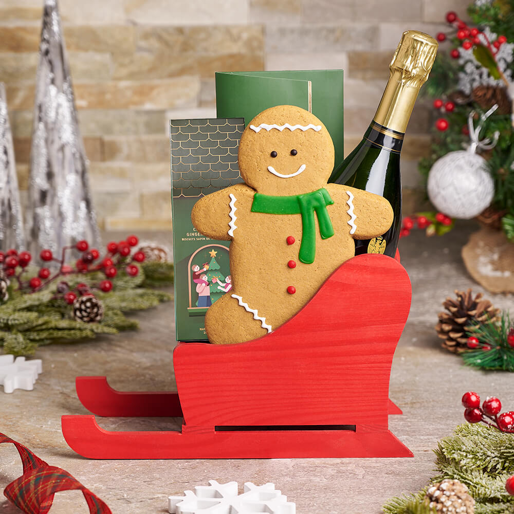 Treats &amp; Champagne Sleigh Gift Basket, champagne gift, champagne, sparkling wine gift, sparkling wine, christmas gift, christmas