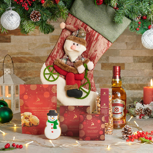 Warm Holiday Stocking Gift Set, christmas gift set,  christmas,  popcorn,  cookies,  Chocolate,  gourmet gifts,  gourmet,  Liquor Gift Set,  Liquor,  spirits, liquor gift set delivery, delivery liquor gift set