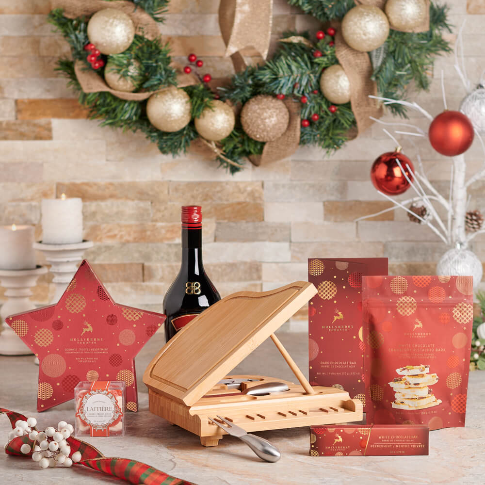 Yuletide Liquor &amp; Snack Gift Basket, christmas gift, christmas, holiday gift, holiday, gourmet gift, gourmet, liquor gift, liquor