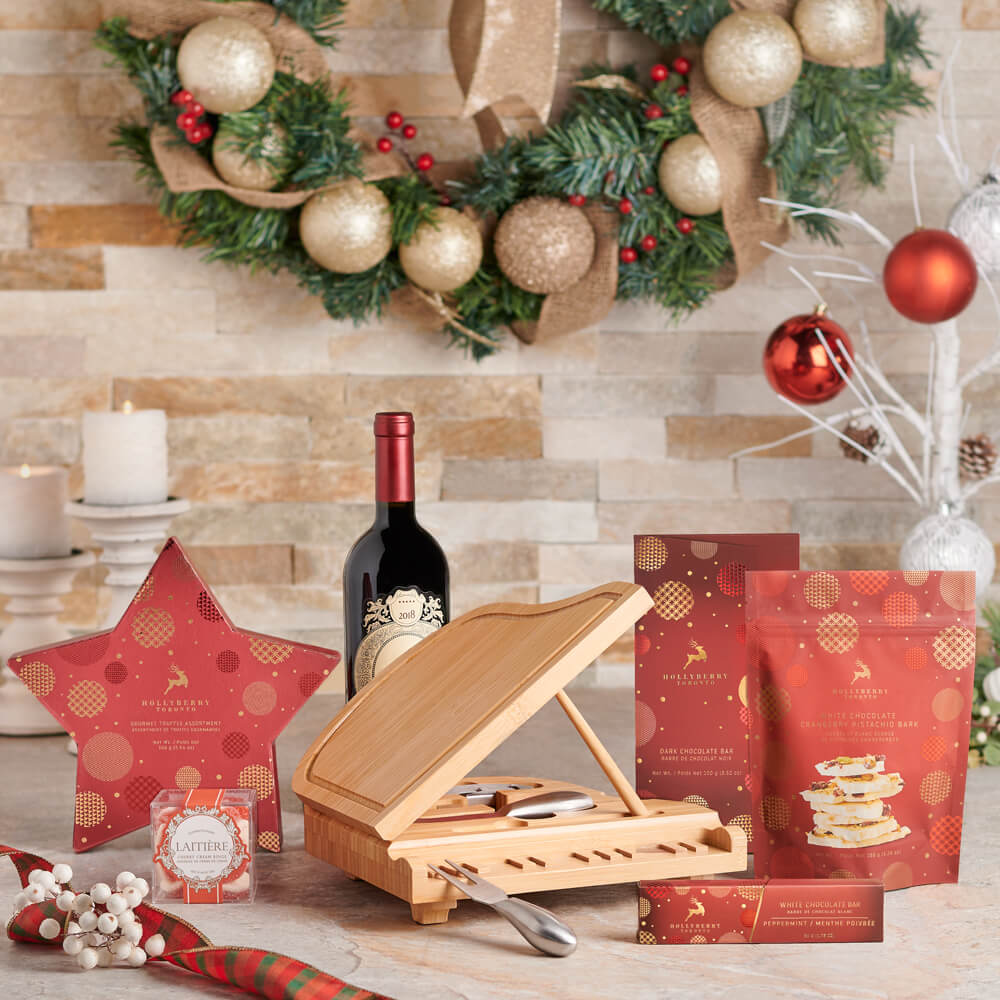 Yuletide Wine &amp; Snack Gift Basket, christmas gift, christmas, holiday gift, holiday, gourmet gift, gourmet, wine gift, wine, chocolate gift, chocolate