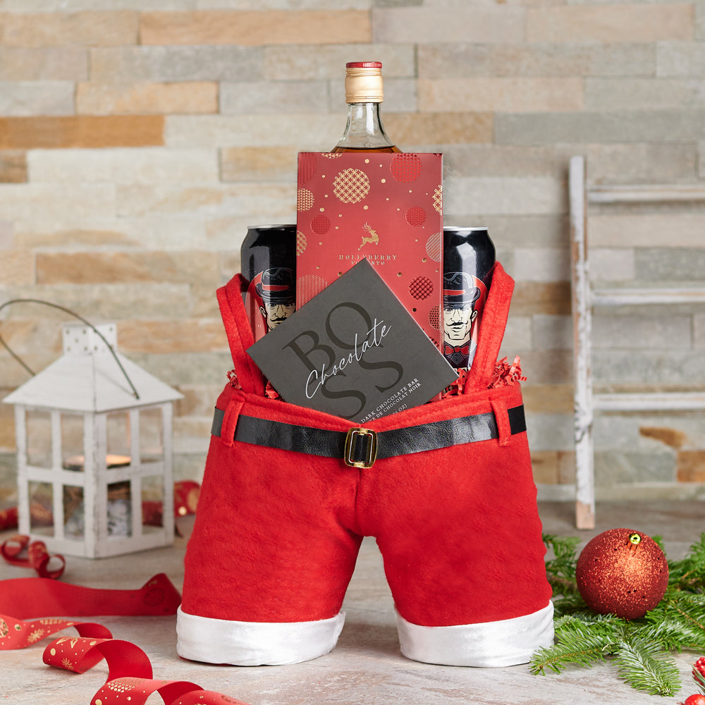 Santa's Delights Whiskey &amp; Beer Gift Set, Christmas gift baskets, chocolate gift baskets, beer gift baskets, liquor gift baskets