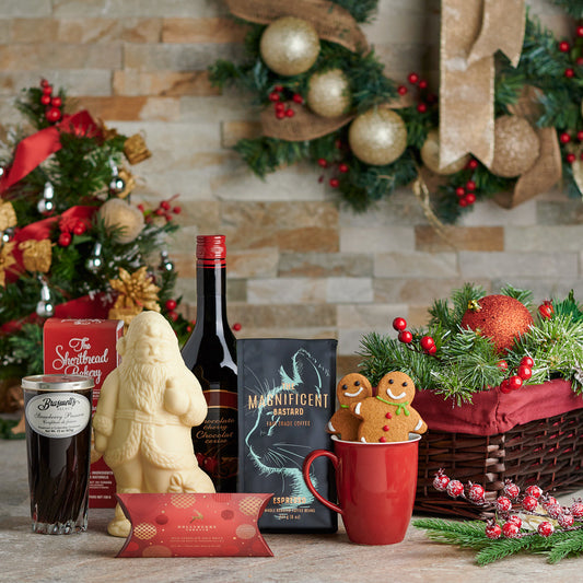 Liquor Gift Basket,  spirits,  cookies,  Chocolate,  coffee beans,  Coffee,  gourmet,  Christmas Gift Baskets, christmas gift basket delivery, delivery christmas gift basket