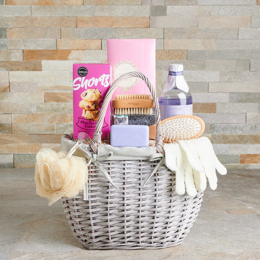 bar soap,  brush , cookies,  lavender,  bath and body,  bath,  Spa, bath and body basket delivery, delivery bath and body basket, spa gift basket 