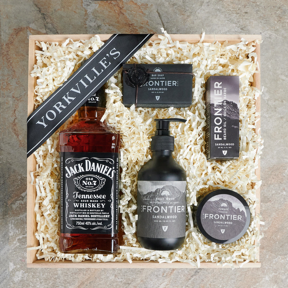 spa baskets for him,  bear oil,  jack daniels,  lavender,  bath and body,  skincare,  spa, whiskey spa gift set delivery, delivery whiskey spa gift set