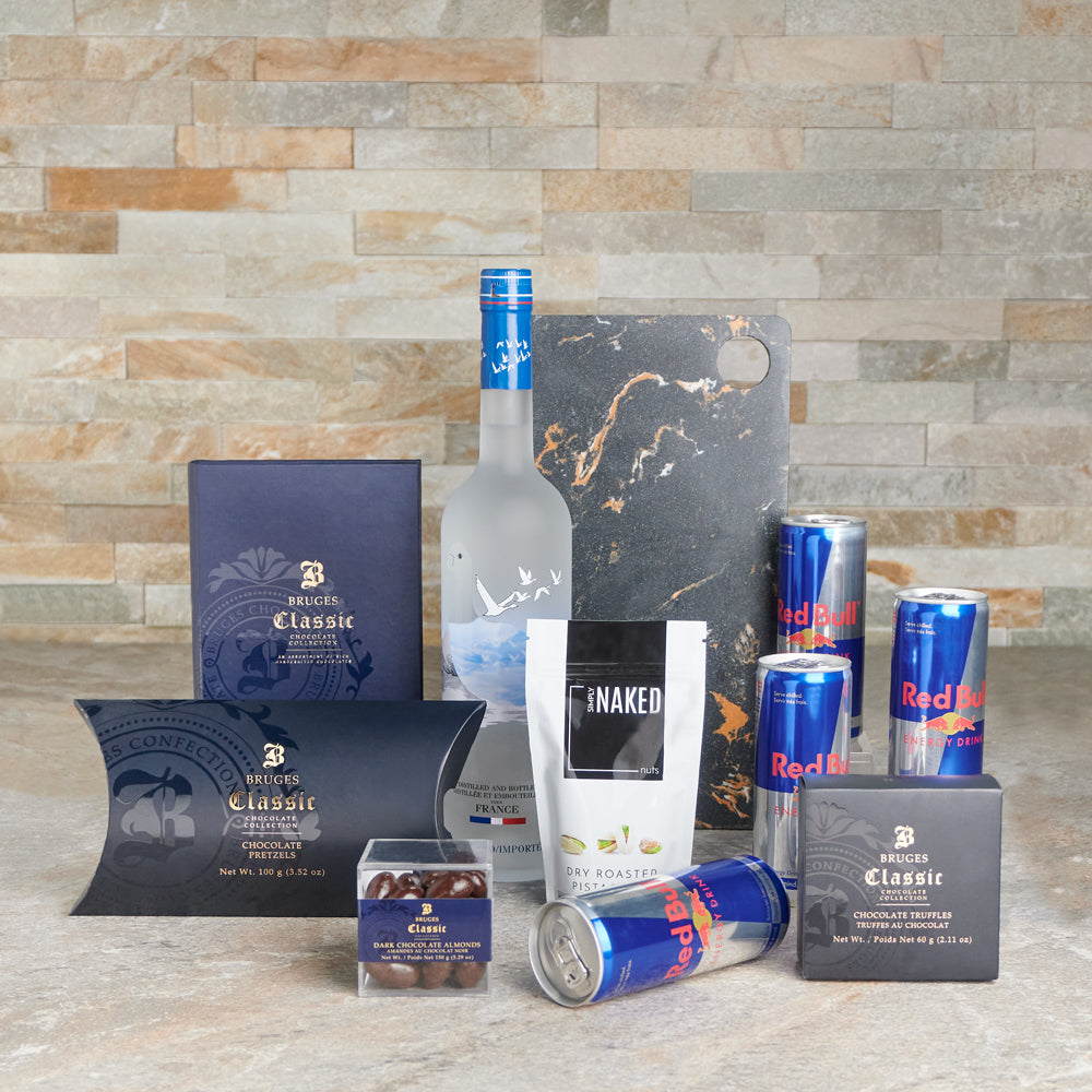 Sweet Treat & Liquor Gift Set, Liquor Gift Baskets, Chocolate Gift Baskets, Gourmet Gift Baskets