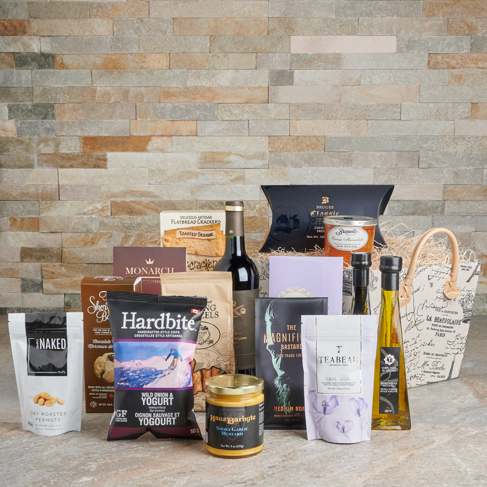 Penultimate Gourmet Wine Gift Basket, Gourmet Gift Baskets, Wine Gift Baskets, Chocolate Gift Baskets, Crackers, Tea, Chips