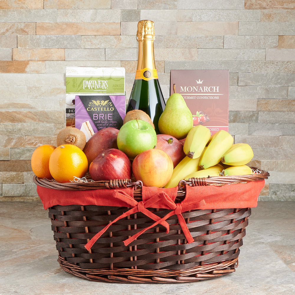 Orchard Fresh Champagne & Fruit Gift Basket, chocolate cranberry,  Cheese,  gourmet,  Champagne,  Fruits Gift Basket,  Fruit,  fruit gift basket delivery, delivery fruit gift basket