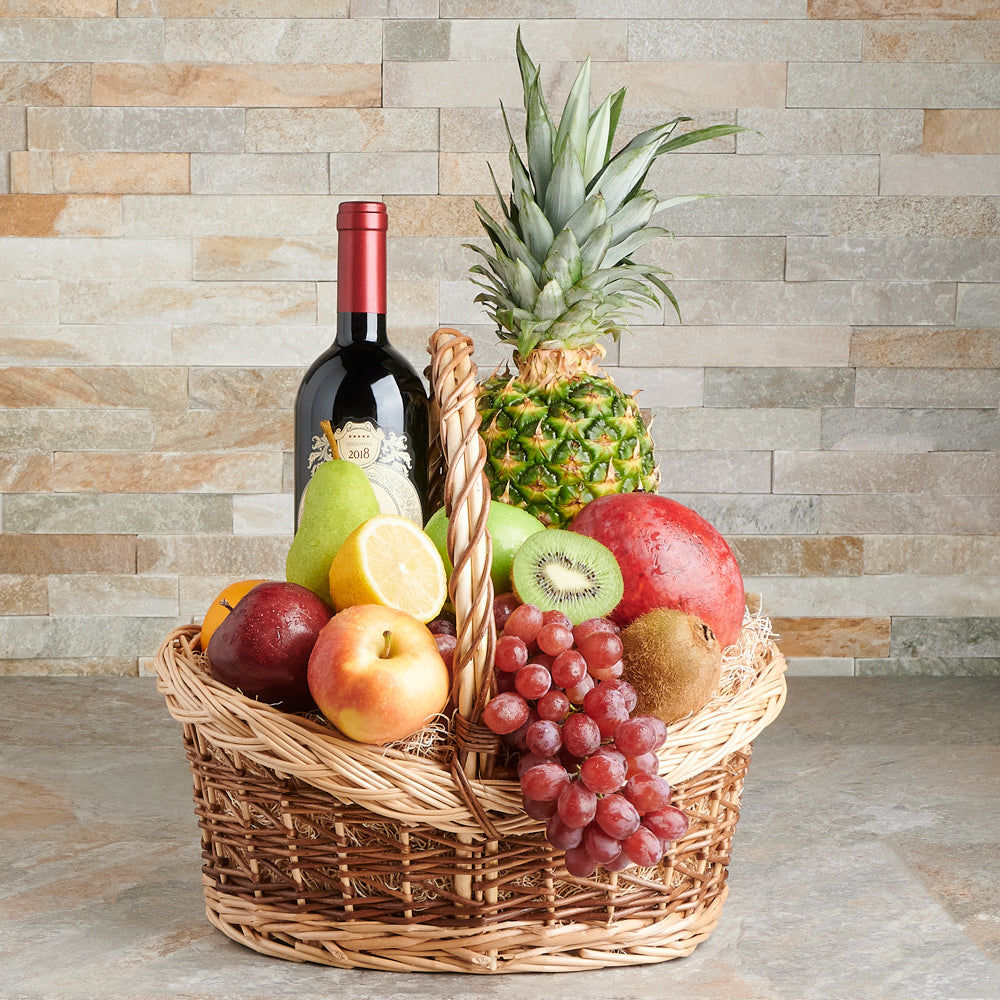 Bright Tropics Fruit & Wine Gift Basket, Fruits Gift Baskets, Wine Gift Baskets, Gourmet Gift Baskets