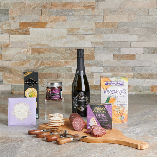 Cheese & Savory Treats Champagne Gift Basket, Champagne Gift Baskets, Gourmet Gift Baskets