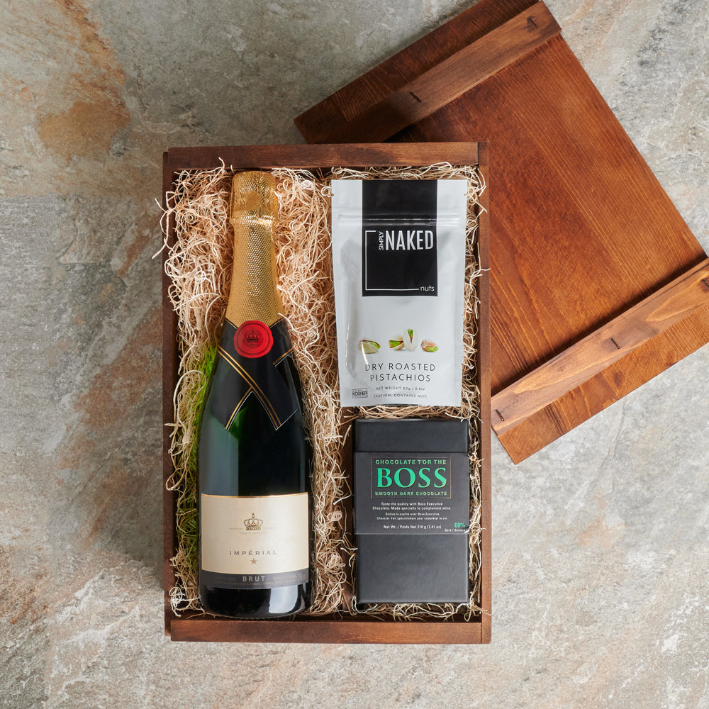 The Champagne &amp; Nuts Gift Crate, Snacks, Champagne Crate, Champagne Gift Baskets, Gourmet Gift Crate, Gourmet Gift Baskets