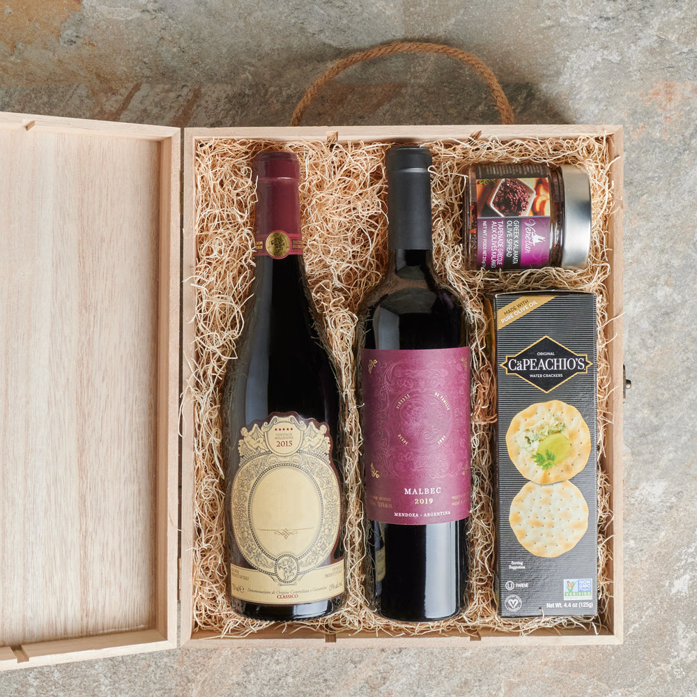 The Noble Two-Wine Gift Crate, Gourmet Gift Baskets, Gourmet Gift Crate, Wine Gift Crate, Wine Gift Baskets