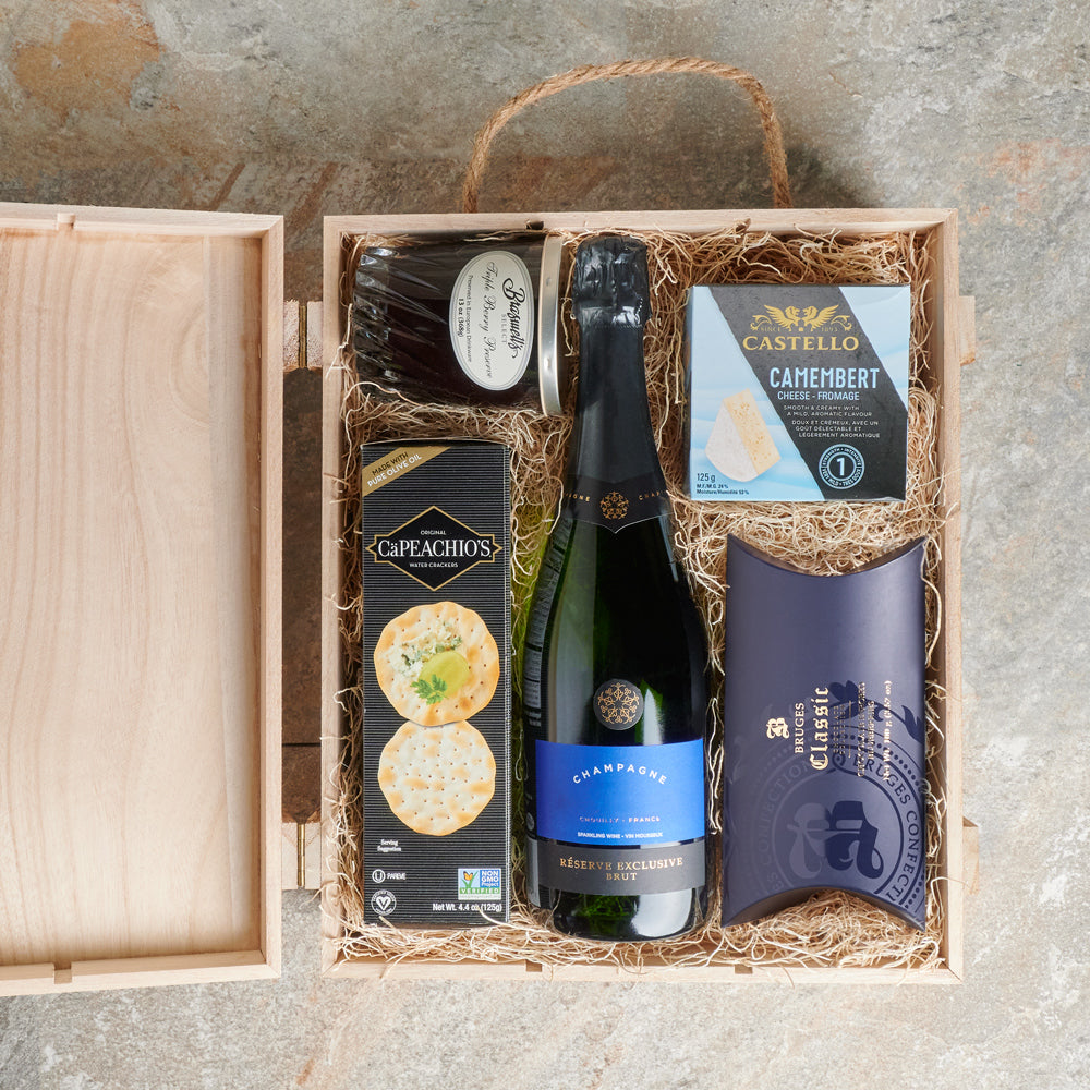 The Champagne Pantry Gift Box, Gourmet Gift Baskets, Gourmet Gift Crate, Champagne Gift Baskets, Champagne Gift Crate, Chocolate Gift Basket